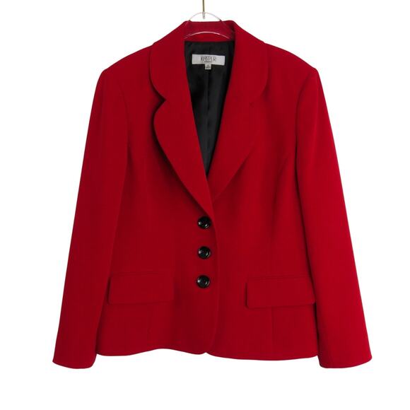 Kasper Jackets & Blazers - Vintage Kasper Red Blazer Notch Collar Black Buttons Size 10